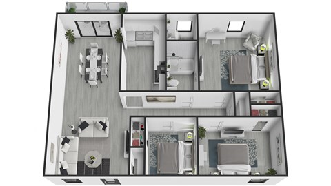 Floor plan for 3 beds, 2 baths, 1150 sqft